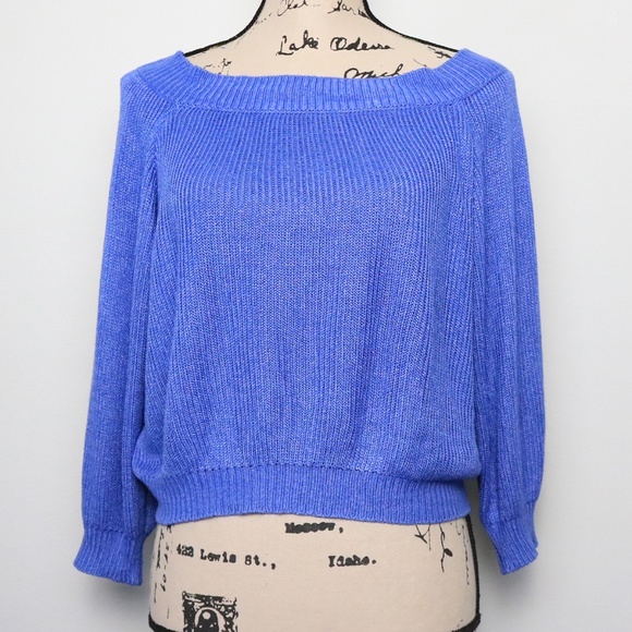 Don't Ask Why Women One Size Italy Periwinkle Boat Neck Modal Blend Crop Sweater - Picture 1 of 8
